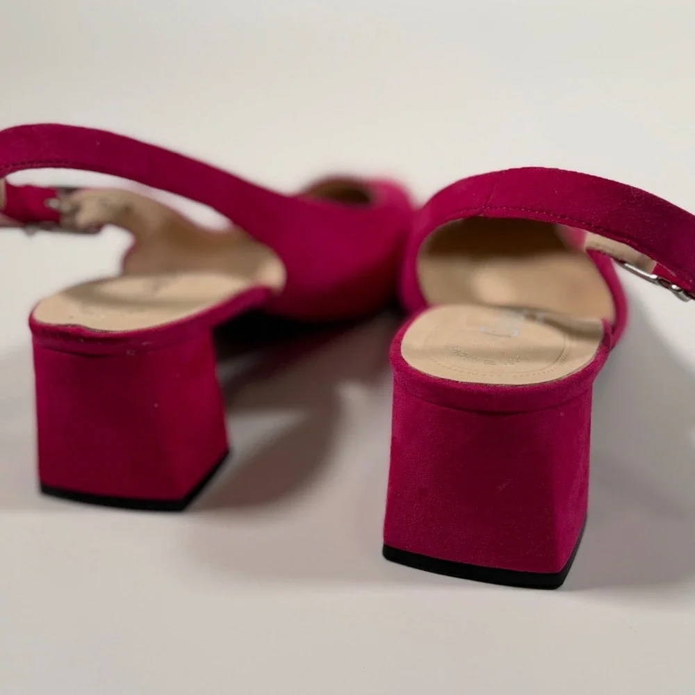 Gabor Magenta Pink Suede Slingback Block Heel Pumps Pointed Toe Old Money